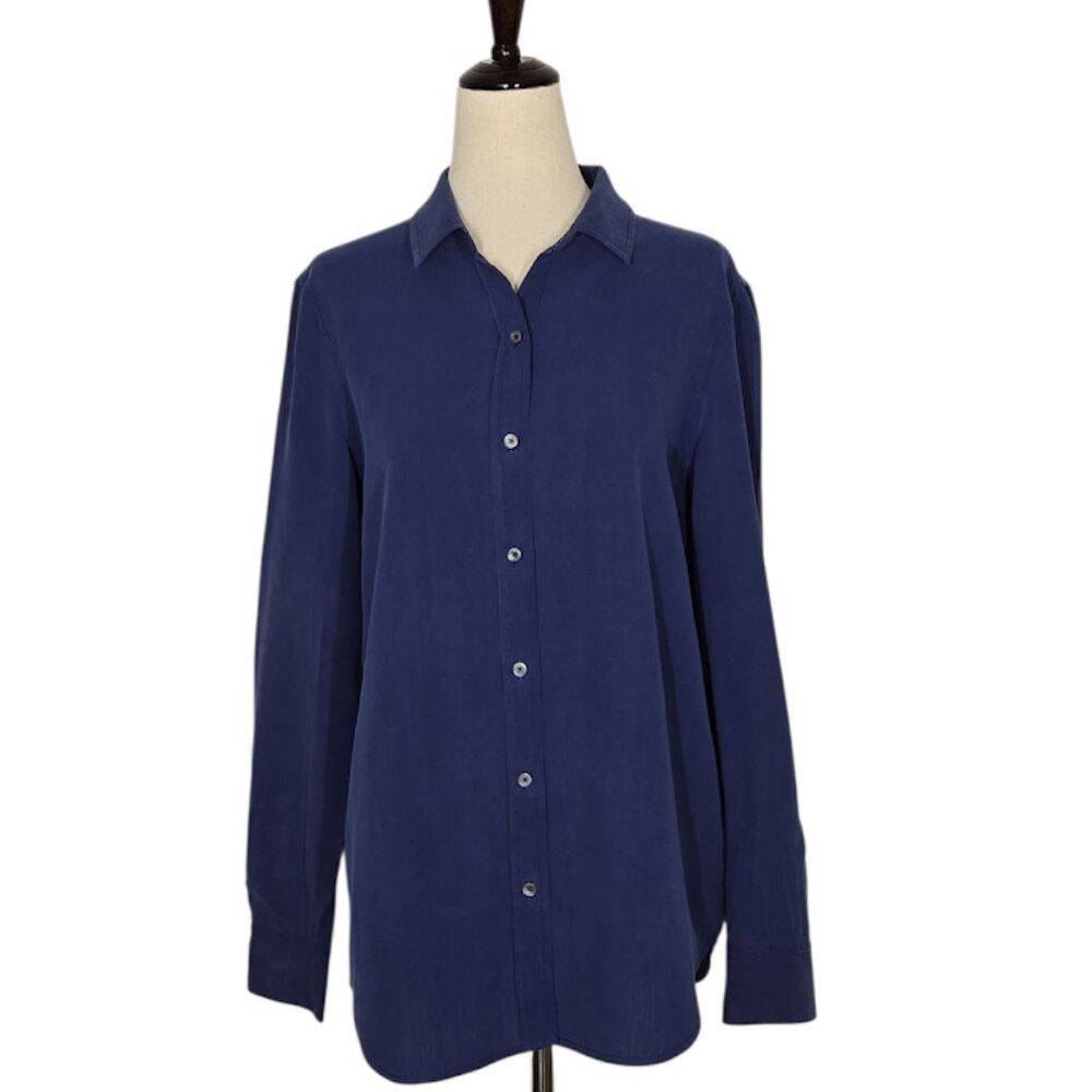 J.McLAUGHLIN WOMEN'S silk button down shirt long sleeve blue Size  Small